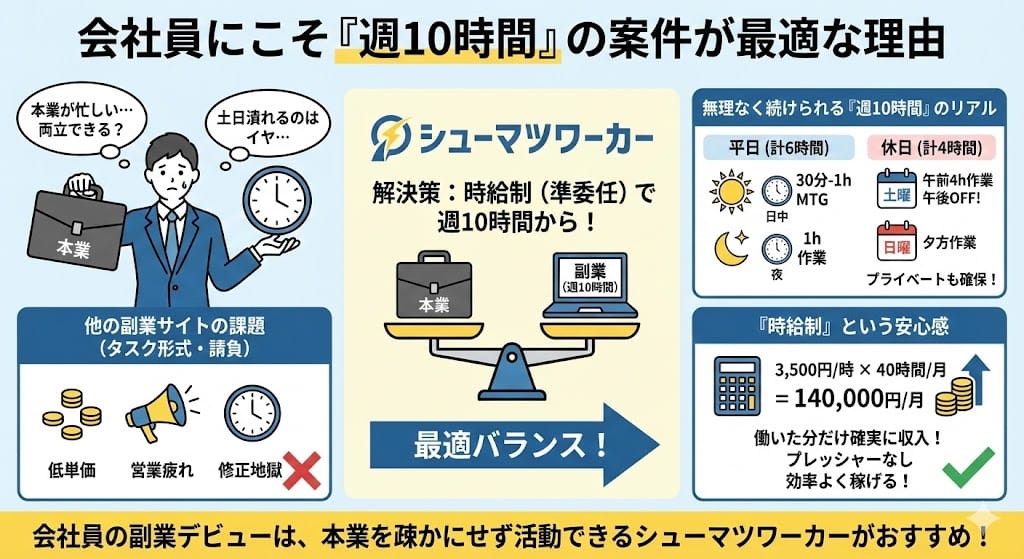 会社員にこそ「週10時間」の副業案件が最適な理由を表した図
